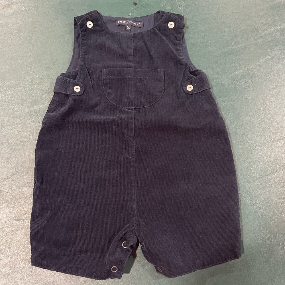 Navy blue corduroy overalls for baby boy size 6-12 months by Chelsea Clothing Co